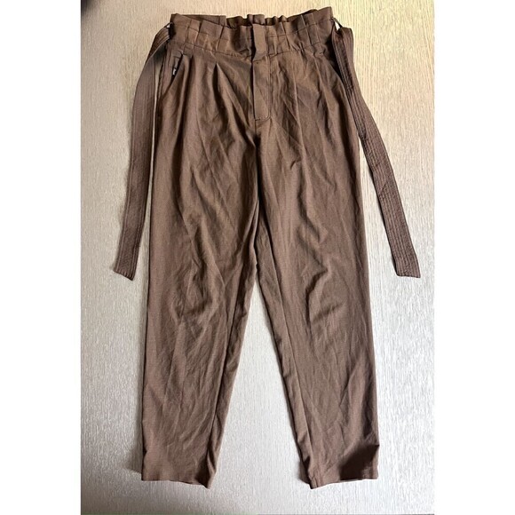 Athleta Skyline Plaid Pant II Paperbag Brown Waist Tie Size 2 Casual Outdoor - Picture 1 of 6